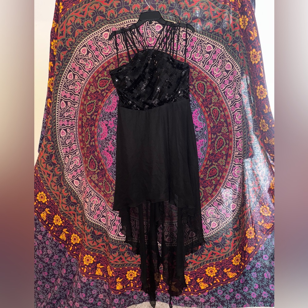 Love Reign Black Sequin Top Sheer High Low Dress Juniors Size 15